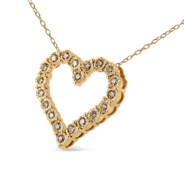 10K Yellow Gold Flashed .925 Sterling Silver 1/2 Cttw Champagne Diamond Miracle Plate Heart Pendant Necklace (K-L Color, I1-I2 Clarity) - 18" - Image 3