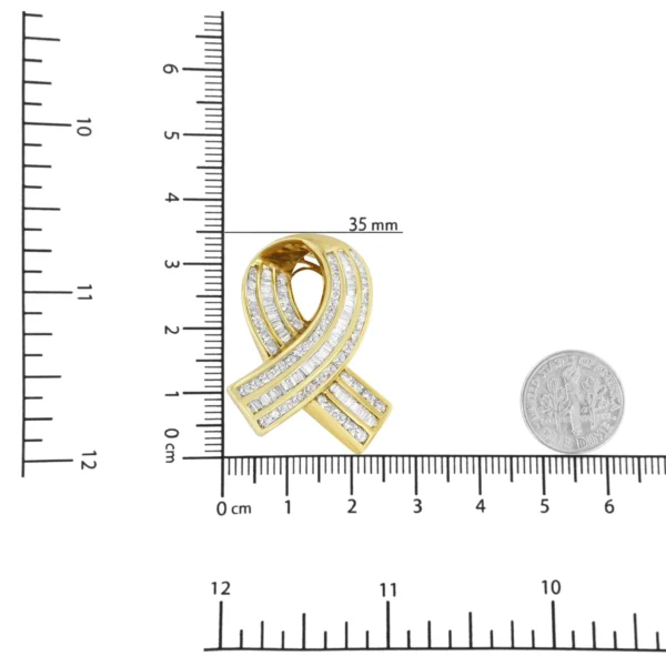 14K Yellow Gold 2 5/8 cttw Channel Set White Diamond Awareness Ribbon Pendant Necklace (G-H Color, VS1-VS2 Clarity) - NO CHAIN - Image 6