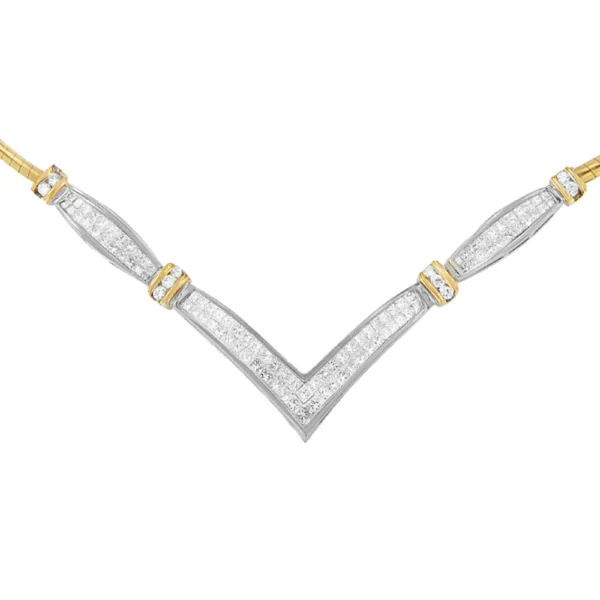 14K Yellow and White Gold 2.00 Cttw Round and Princess-Cut Diamond 'V' Shape Statement Necklace (H-I Color, SI2-I1 Clarity) - 18" - Image 2