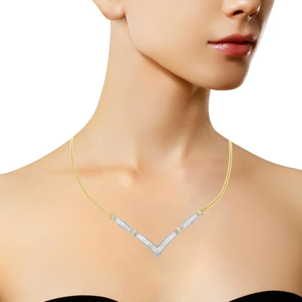 14K Yellow and White Gold 2.00 Cttw Round and Princess-Cut Diamond 'V' Shape Statement Necklace (H-I Color, SI2-I1 Clarity) - 18" - Image 4