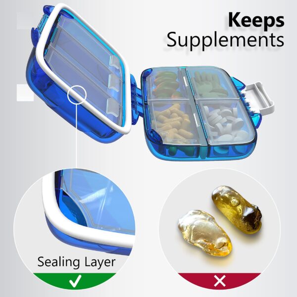 Travel Pill Organizer   Moisture Proof Pill Holder Daily Medicine Organizer Box Small Pill Case for Vitamin Supplement Pocket Pharmacy with Labels Pill Box for Purse Cute Pill Container 7 Compartments - Image 3