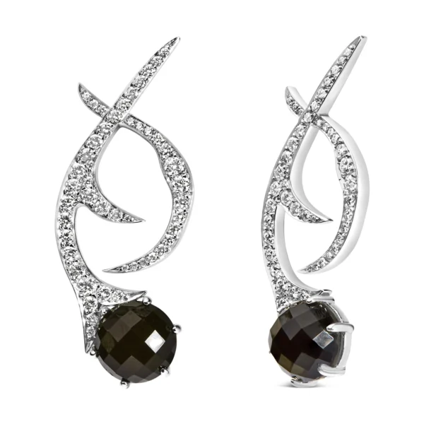 18K White Gold Earrings 1 3/5 Cttw Diamonds and Cabochon Cut Black Shell Swirl Drop Earrings (F-G Color, VS1-VS2 Clarity) - Image 2