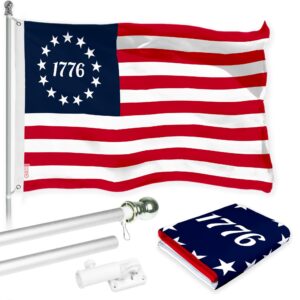 G128 Combo Pack: 6 Ft Tangle Free Aluminum Spinning Flagpole (Silver) & Betsy Ross 1776 Flag 3x5 Ft, LiteWeave Pro Series Printed 150D Polyester | Pole with Flag Included