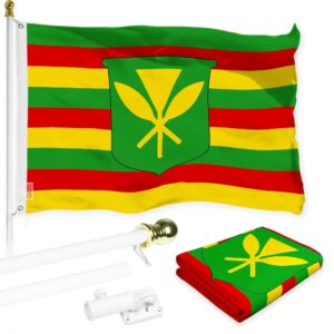 G128 Combo Pack: 6 Ft Tangle Free Aluminum Spinning Flagpole (White) & Hawaii Kanaka Maoli Flag 3x5 Ft, LiteWeave Pro Series Printed 150D Polyester | Pole with Flag Included
