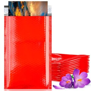 Red Metallic Bubble Mailers 5 x 9 Inches. Pack of 25 Bright Metallic Bubble Envelope. Self Seal Foil Shipping Envelopes. Waterproof Poly Mailers Metallic for Small Business