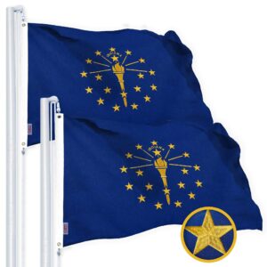 G128 2 Pack: Indiana IN State Flag | 2x3 Ft | StormFlyer Series Embroidered 220GSM Spun Polyester | Embroidered Design, Indoor/Outdoor, Brass Grommets, Heavy Duty, All Weather