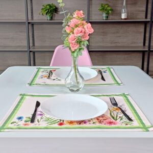 AHOLTA DESIGN Easter Floral Ornament Easter Table Runner Non Iron Stain Resistant Easter Table Cover Perfect for Spring Kitchen Indoor Dining Room Outdoor Spring Decorations Placemat 13 x19  4PCs