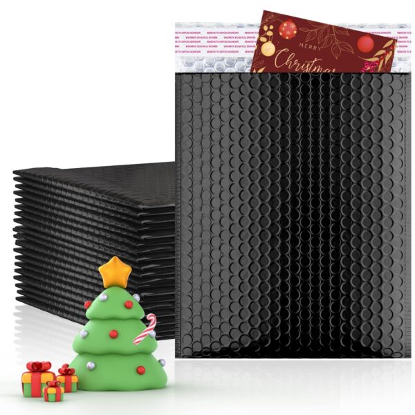 Matte Black Bubble Mailers 7.25 x 11 Cushion Padded Envelopes 10 Pack with Peel and Seal Closure 7 1/4 x 11 Glamour Metallic Foil Mailers for Shipping Packing