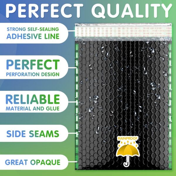 Matte Black Bubble Mailers 7.25 x 11 Cushion Padded Envelopes 10 Pack with Peel and Seal Closure 7 1/4 x 11 Glamour Metallic Foil Mailers for Shipping Packing - Image 3