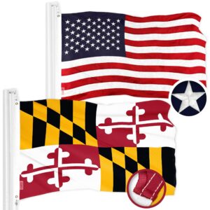 G128 Combo Pack: American USA Flag 3x5 Ft & Maryland MD State Flag 3x5 Ft | Both ToughWeave Series Embroidered Polyester, Brass Grommets