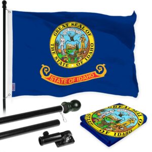 G128 Combo Pack: 6 Ft Tangle Free Aluminum Spinning Flagpole (Black) & Idaho ID State Flag 3x5 Ft, LiteWeave Pro Series Printed 300D Polyester | Pole with Flag Included