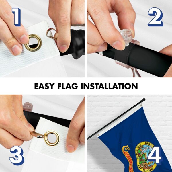 G128 Combo Pack: 6 Ft Tangle Free Aluminum Spinning Flagpole (Black) & Idaho ID State Flag 3x5 Ft, LiteWeave Pro Series Printed 300D Polyester | Pole with Flag Included - Image 7