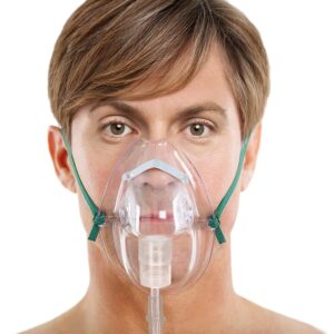 EZGOODZ Oxygen Mask for Adults Pack of 2 Clear Oxygen Masks for Face Adult Unscented Vinyl Oxygen Face Mask with 7 Foot Tube Adjustable Nose Clip Elastic Strap Disposable Masks for Oxygen Therapy
