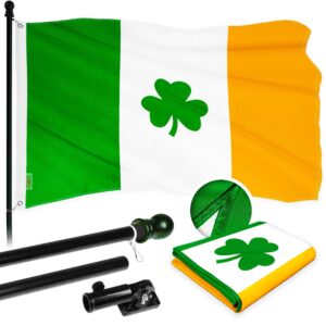 G128 Combo Pack: 5 Ft Tangle Free Aluminum Spinning Flagpole (Black) & Ireland Irish Shamrock Flag 2.5x4 Ft, ToughWeave Series Embroidered 300D Polyester | Pole with Flag Included