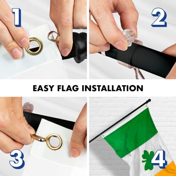 G128 Combo Pack: 5 Ft Tangle Free Aluminum Spinning Flagpole (Black) & Ireland Irish Shamrock Flag 2.5x4 Ft, ToughWeave Series Embroidered 300D Polyester | Pole with Flag Included - Image 7