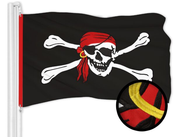 G128 Combo Pack: American USA Flag 2x3 Ft & Pirate Jolly Roger Red Head Scarf Flag 2x3 Ft | Both ToughWeave Series Embroidered 300D Polyester, Embroidered Design, Indoor/Outdoor, Brass Grommets - Image 2