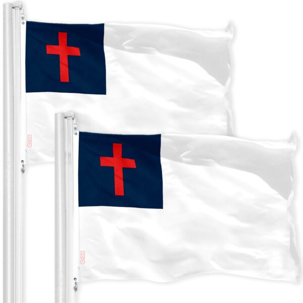 G128 2 Pack: Christian Flag | 2x3 Ft | LiteWeave Pro Series Printed 150D Polyester | Religious Flag, Indoor/Outdoor, Vibrant Colors, Brass Grommets, Thicker and More Durable Than 100D 75D Polyester