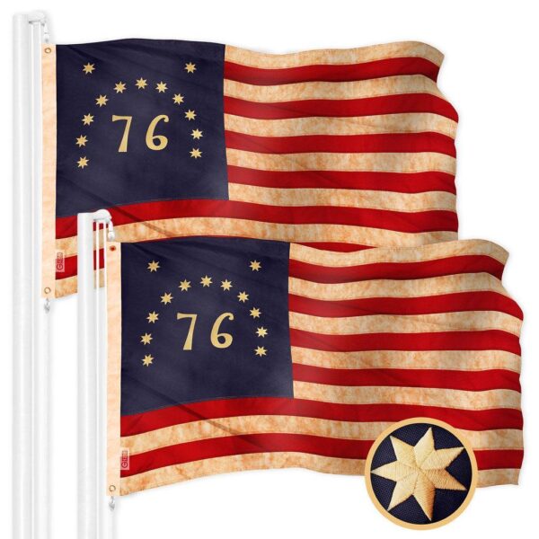 G128 2 Pack: Bennington 76 Tea-Stained Flag | 2.5x4 Ft | ToughWeave Pro Series Embroidered 420D Polyester | Historical Flag, Embroidered Design, Indoor/Outdoor, Brass Grommets, High Quality
