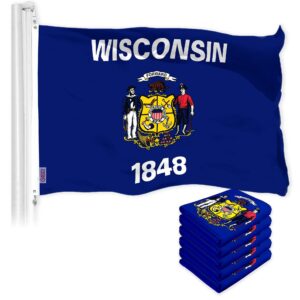 G128 5 Pack: Wisconsin WI State Flag | 3x5 Ft | LiteWeave Pro Series Printed 150D Polyester | Indoor/Outdoor, Vibrant Colors, Brass Grommets, Thicker and More Durable Than 100D 75D Polyester