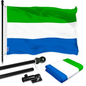G128 Combo Pack: 6 Ft Tangle Free Aluminum Spinning Flagpole (Black) & Sierra Leone Sierra Leonean Flag  3x5 Ft LiteWeave Pro Series Printed 150D Polyester | Pole with Flag Included