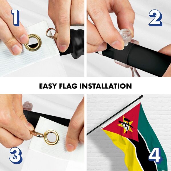 G128 Combo Pack: 6 Ft Tangle Free Aluminum Spinning Flagpole (Black) & Mozambique Mozambican Flag  3x5 Ft LiteWeave Pro Series Printed 150D Polyester | Pole with Flag Included - Image 7