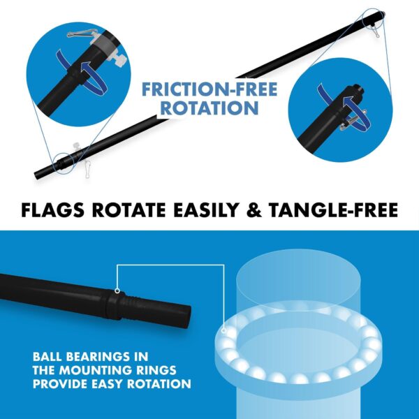 G128 Combo Pack: 6 Ft Tangle Free Spinning Flagpole (Black) & West Virginia Flag 3x5 Ft Printed 150D Polyester, Brass Grommets (Flag Included) Aluminum Flag Pole - Image 9