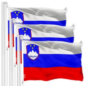 G128 3 Pack: Slovenia Slovenian Flag | 3x5 Ft | LiteWeave Pro Series Printed 150D Polyester | Country Flag, Indoor/Outdoor, Vibrant Colors, Brass Grommets, Thicker and More Durable Than 100D 75D Poly