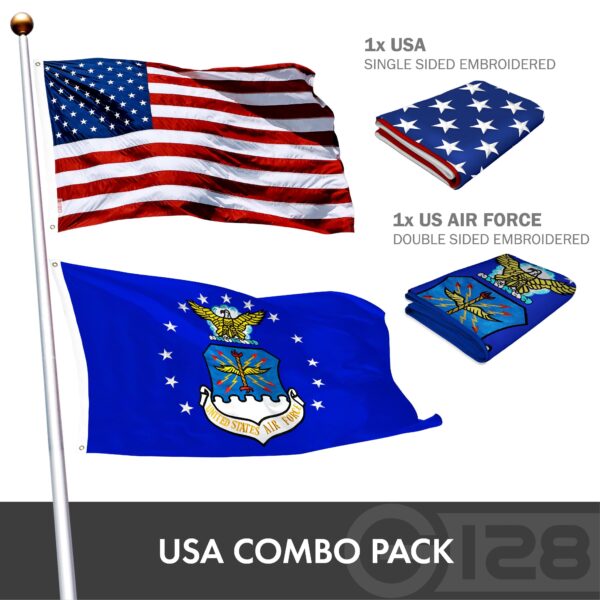 G128 Combo Pack: American USA Flag ToughWeave Series 2x3 Ft Single Sided & US Air Force Flag Double Sided 2x3 Ft Double ToughWeave Series | Both Embroidered Polyester, Brass Grommets - Image 6