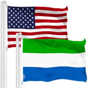G128 Combo Pack: American USA Flag 3x5 Ft & Sierra Leone Sierra Leonean Flag | Both LiteWeave Pro Series Printed 150D Polyester, Brass Grommets