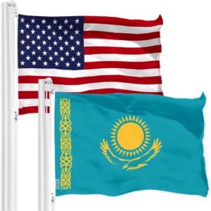 G128 Combo Pack: American USA Flag 3x5 Ft & Kazakhstan Kazakhstani Flag | Both LiteWeave Pro Series Printed 150D Polyester, Brass Grommets