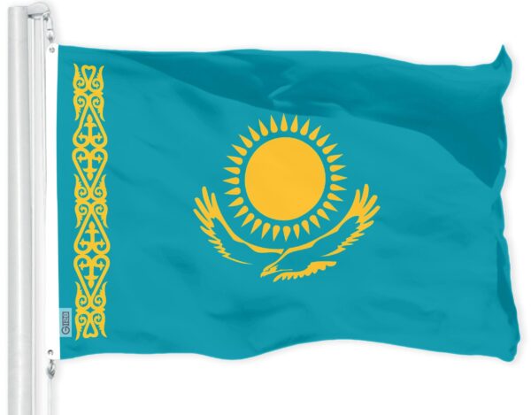 G128 Combo Pack: American USA Flag 3x5 Ft & Kazakhstan Kazakhstani Flag | Both LiteWeave Pro Series Printed 150D Polyester, Brass Grommets - Image 2