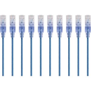 Monoprice 10-Pack, SlimRun Cat6A Ethernet Network Patch Cable, 7ft Blue