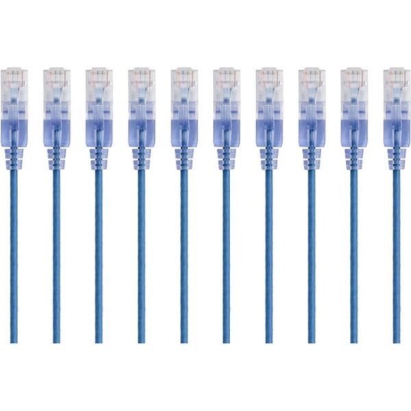 Monoprice 10-Pack, SlimRun Cat6A Ethernet Network Patch Cable, 7ft Blue