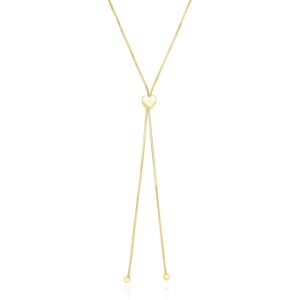 14k Yellow Gold Adjustable Heart Style Lariat Necklace