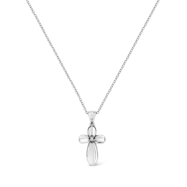 .925 Sterling Silver Prong-Set Diamond Accent Floral Cross 18" Pendant Necklace (I-J Color, I1-I2 Clarity) - Image 2