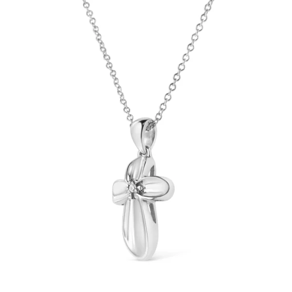 .925 Sterling Silver Prong-Set Diamond Accent Floral Cross 18" Pendant Necklace (I-J Color, I1-I2 Clarity) - Image 3
