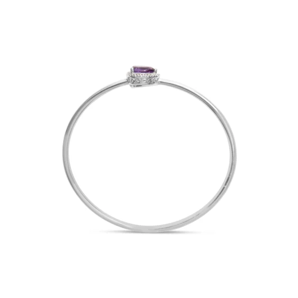 .925 Sterling Silver 8 x 5.5mm Pear Shape Amethyst  and Diamond Accent Halo Bypass Bangle Bracelet (H-I Color, SI1-SI2 Clarity)  - Fits up to 7" Inches - Image 4
