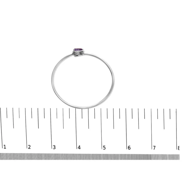 .925 Sterling Silver 8 x 5.5mm Pear Shape Amethyst  and Diamond Accent Halo Bypass Bangle Bracelet (H-I Color, SI1-SI2 Clarity)  - Fits up to 7" Inches - Image 6