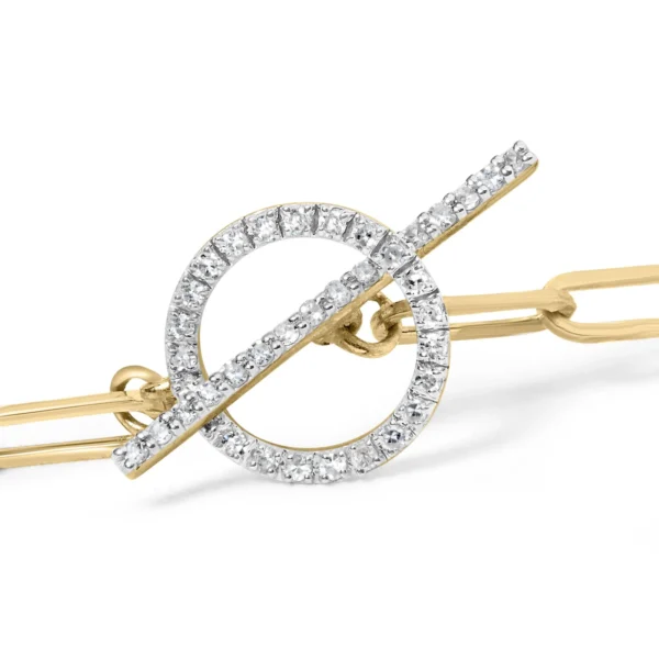 14KT Yellow Gold 1/4ct Cttw Diamond Bar and Hoop Toggle Paperclip Chain Bracelet (I-J Color, I1-I2 Clarity) - 7.25" - Image 2