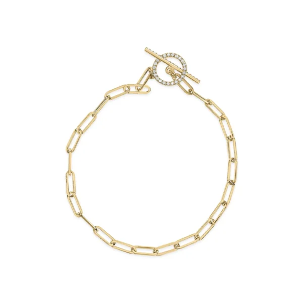 14KT Yellow Gold 1/4ct Cttw Diamond Bar and Hoop Toggle Paperclip Chain Bracelet (I-J Color, I1-I2 Clarity) - 7.25" - Image 3