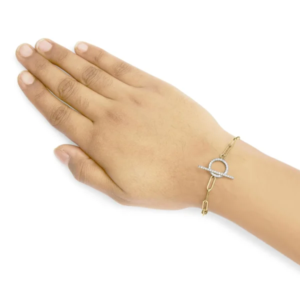 14KT Yellow Gold 1/4ct Cttw Diamond Bar and Hoop Toggle Paperclip Chain Bracelet (I-J Color, I1-I2 Clarity) - 7.25" - Image 4