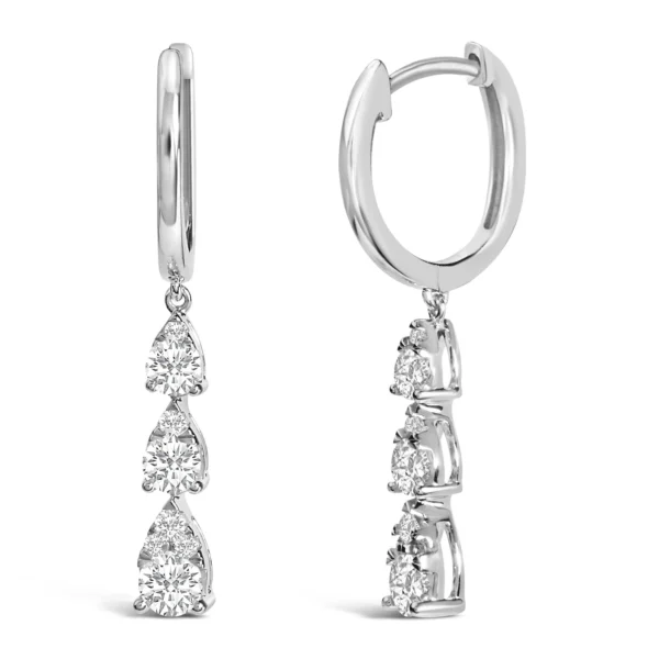 14K White Gold 3/4 Cttw Diamond 3 Stone Pear Cut Style Drop and Dangle Earrings (G-H Color, VS2-SI1 Clarity) - Image 2