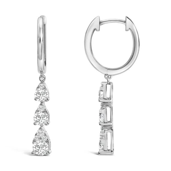 14K White Gold 3/4 Cttw Diamond 3 Stone Pear Cut Style Drop and Dangle Earrings (G-H Color, VS2-SI1 Clarity) - Image 3