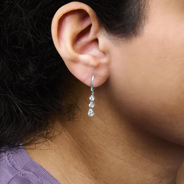 14K White Gold 3/4 Cttw Diamond 3 Stone Pear Cut Style Drop and Dangle Earrings (G-H Color, VS2-SI1 Clarity) - Image 4