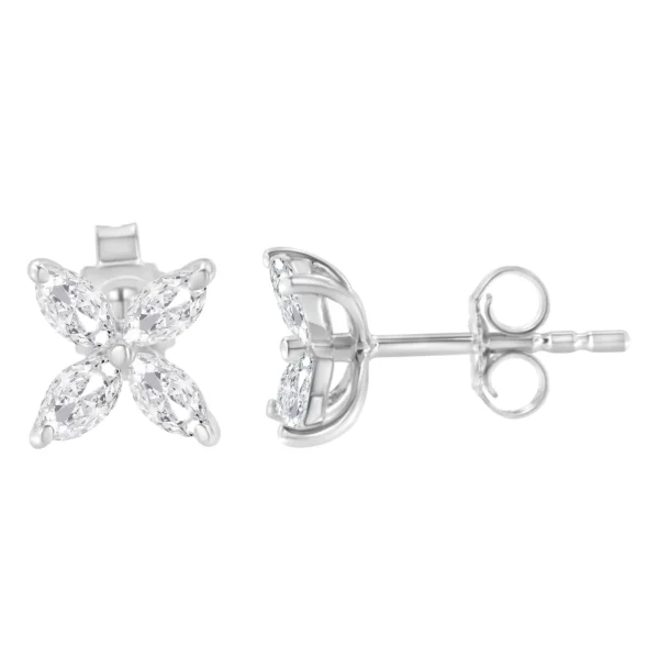 14K White Gold 3/4 Cttw Marquise Diamond 8 Stone Floral Leaf Stud Earrings (H-I Color, SI1-SI2 Clarity) - Image 3