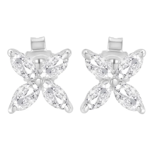 14K White Gold 3/4 Cttw Marquise Diamond 8 Stone Floral Leaf Stud Earrings (H-I Color, SI1-SI2 Clarity) - Image 4