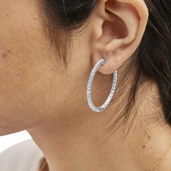 14K White Gold 1 3/4 Cttw Lab Grown Diamond Inside Out Hoop Earrings (G-H Color, VS2-SI1 Clarity) - Image 4