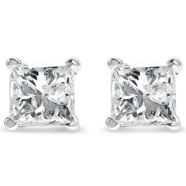 14K White Gold 3/4 Cttw Princess-Cut Square Near Colorless Diamond Classic 4-Prong Solitaire Stud Earrings (G-H Color, SI1-SI2 Clarity) - Image 2