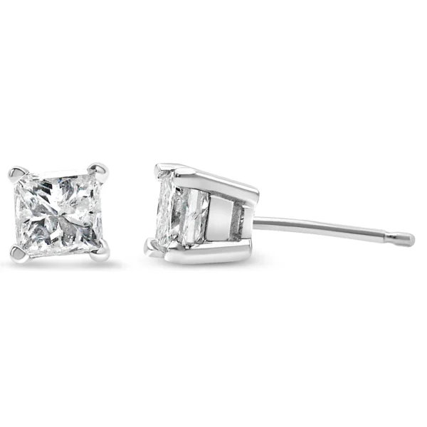14K White Gold 3/4 Cttw Princess-Cut Square Near Colorless Diamond Classic 4-Prong Solitaire Stud Earrings (G-H Color, SI1-SI2 Clarity) - Image 3
