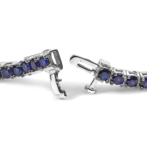 .925 Sterling Silver 5 3/4 Cttw Round Created Blue Sapphire Tennis Bracelet - 7.25" Inches - Image 2